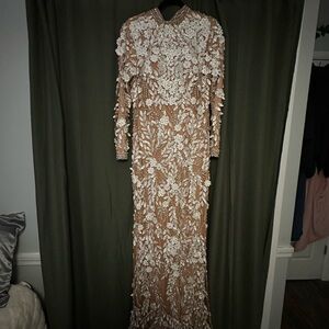 Elegant Beige Floral Embroidered Dress